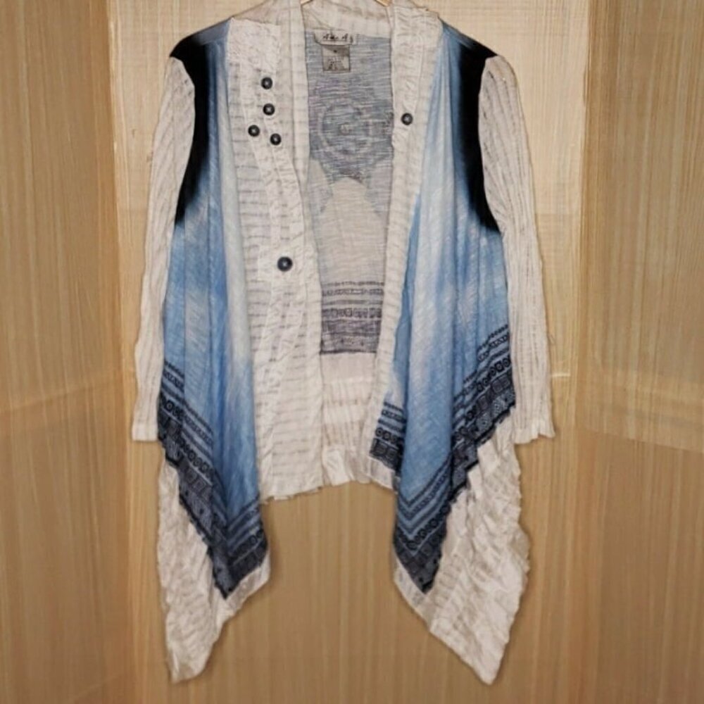 Aris A. Womens Open Front Pleated Long Sleeve Top Medium